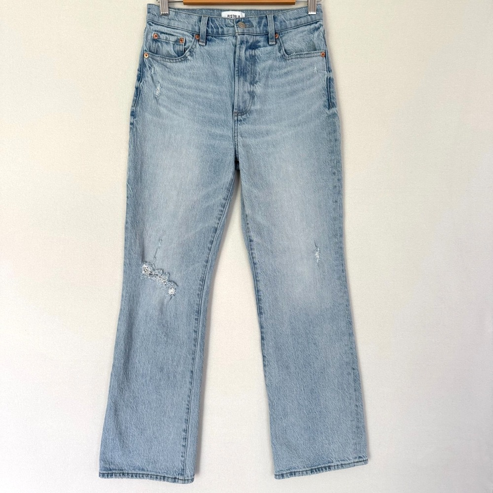 Pistola‎ Ally High Rise Crop Bootcut Jeans Light Wash Blue Distressed Women's 27